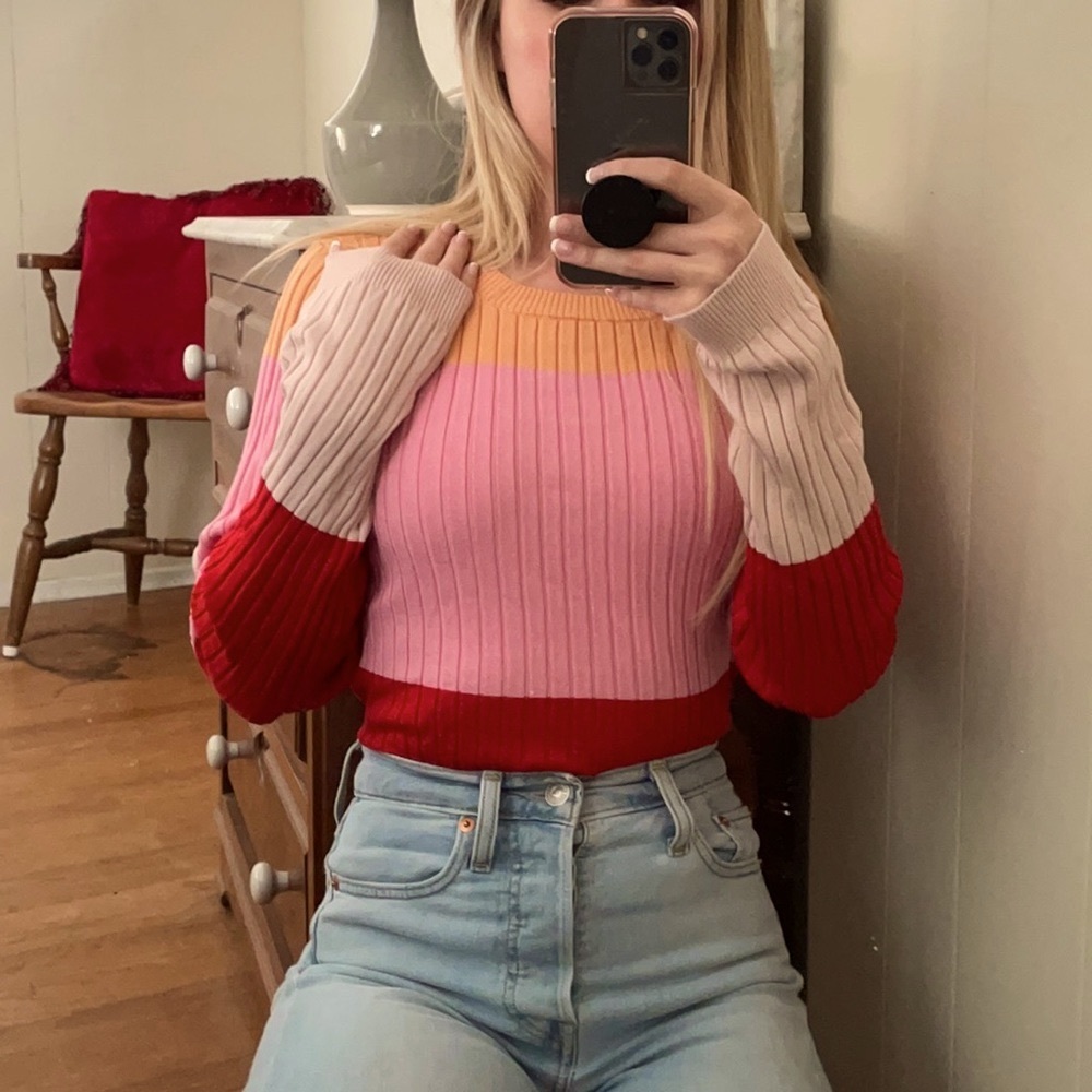 525 America Color block Rib Knit Pullover Sweater
